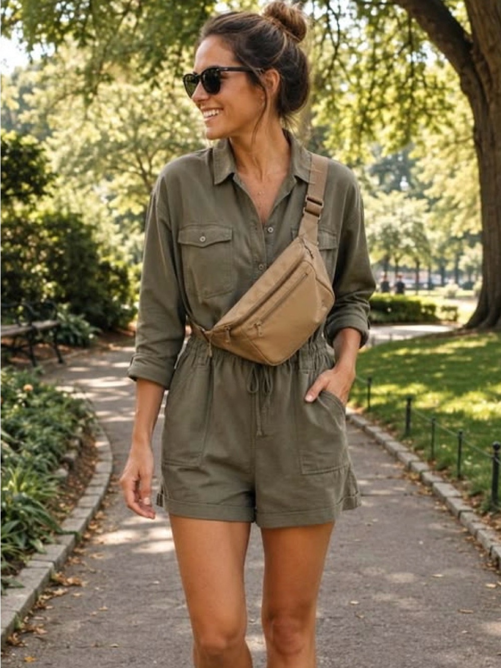American Eagle Olive Green Utility Romper One Piece Size 2, Oversized